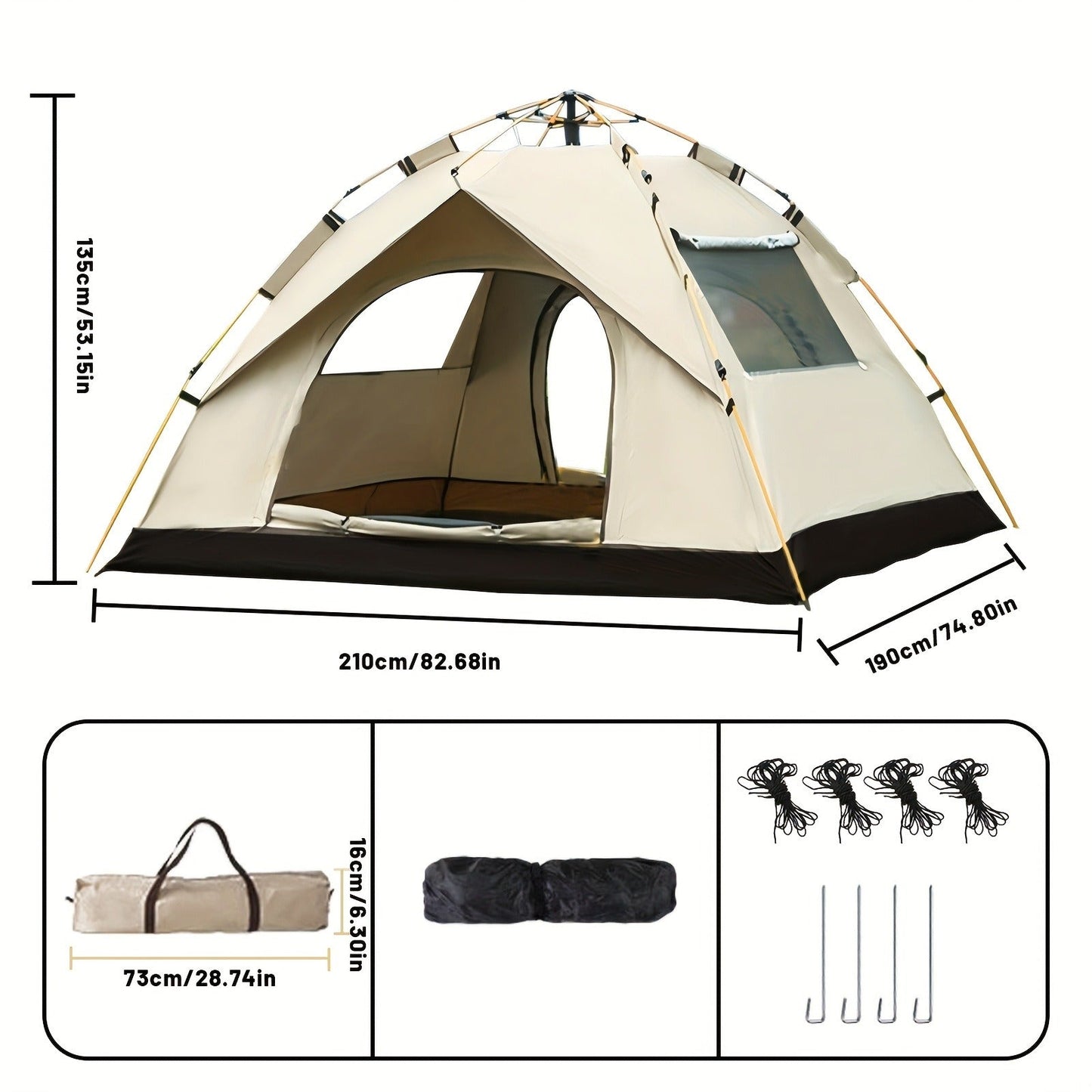 Camping Tent Pop-Up with Dual Doors, Optional Mesh Windows and 1-3 or 3-4 Person Source Options