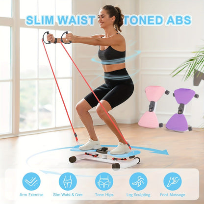 Fitness Equipment Waist Twist Stepper with Resistance Tubes, 360-Degree Pedal Motion and Three Options