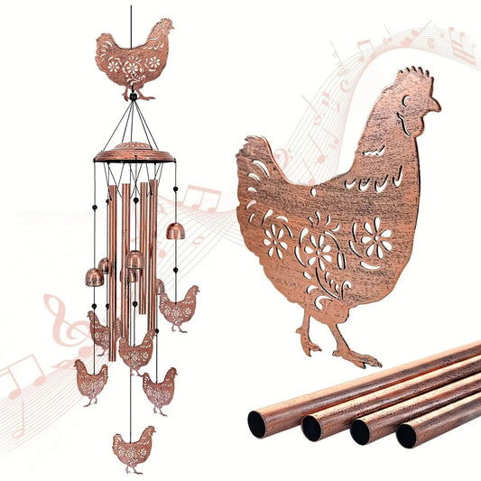 Wind Chime Outdoor Chicken Farmhouse Decor - Aluminum Tube Soothing Sound Garden Porch Patio Hanging Ornament