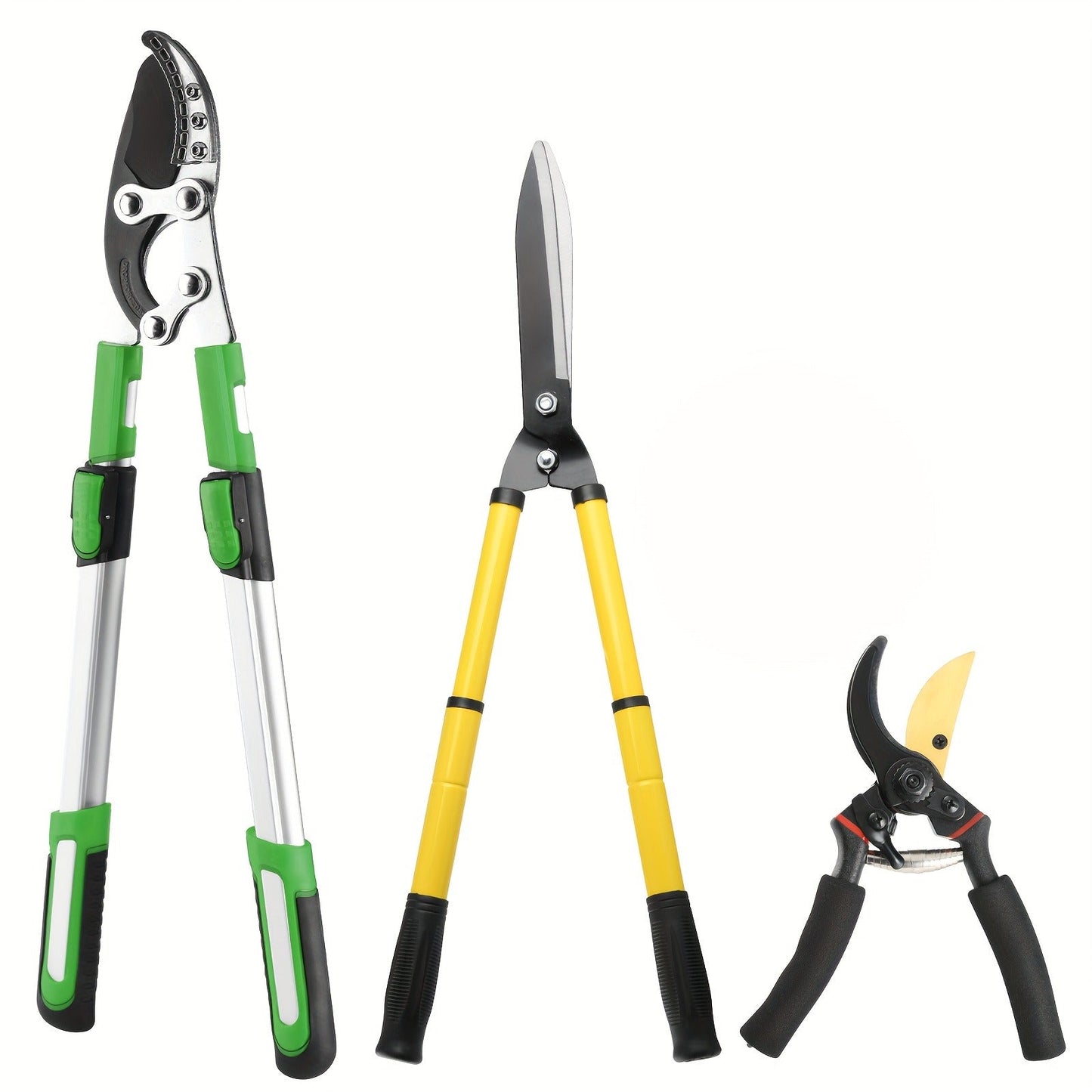 Extendable Manual Pruning Shears with Three Exact Orange and Green Blade-Length Checkout Options