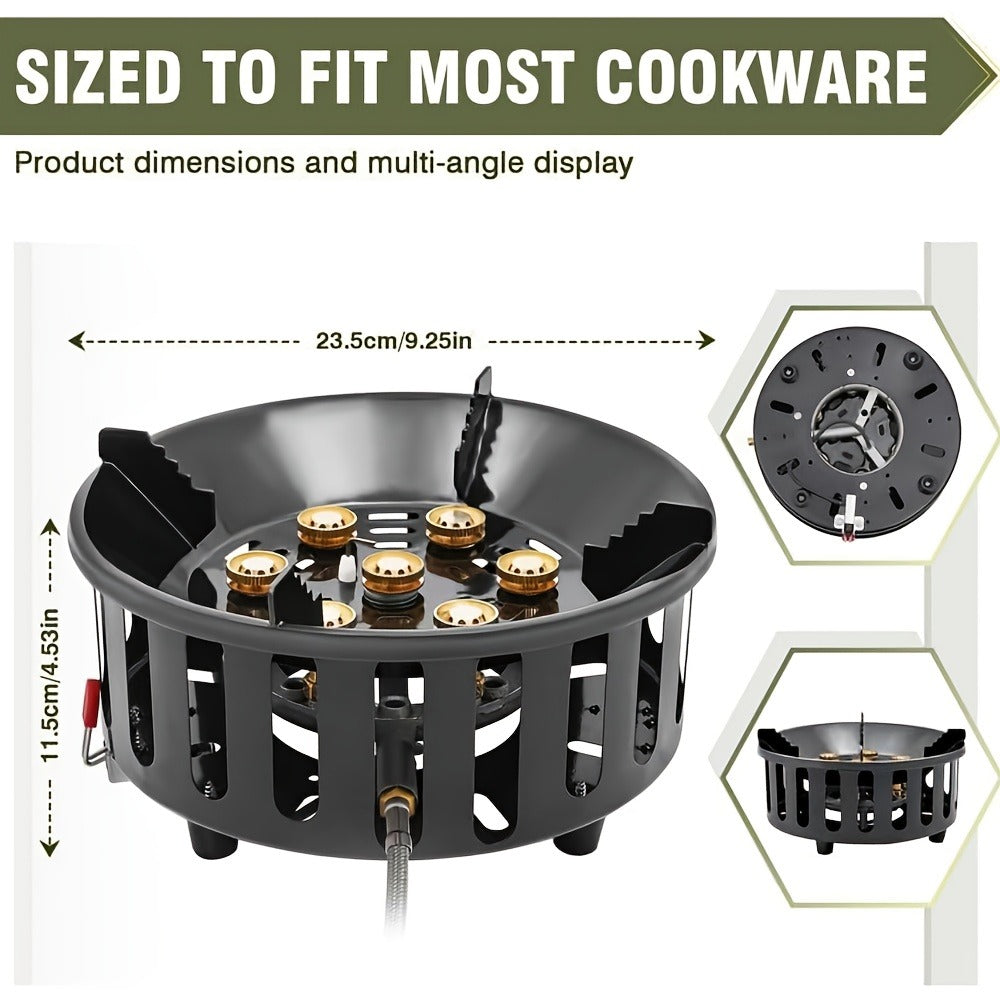 Windproof Camp Stove 21000W Collapsible | Seven Star Camping Gas Stove with Piezo Igniter & Fuel Canister Adapter | Butane Isobutane Propane | For Hiking Backpacking Picnic
