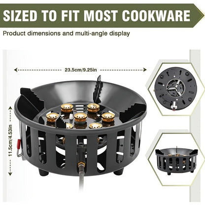 Windproof Camp Stove 21000W Collapsible | Seven Star Camping Gas Stove with Piezo Igniter & Fuel Canister Adapter | Butane Isobutane Propane | For Hiking Backpacking Picnic