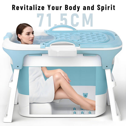 Portable Bathtub for Adults with Insulation Cover & Drainage Pipe – Foldable Hot Tub for Indoor Outdoor Sauna