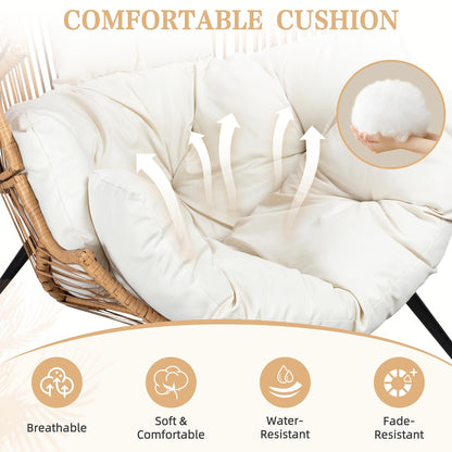 Egg Chair Outdoor Wicker PE Rattan Oversized Patio Lounge Chair with Cushion Rocking Egg Chair for Backyard Balcony Garden Beige Black Black/Rattan