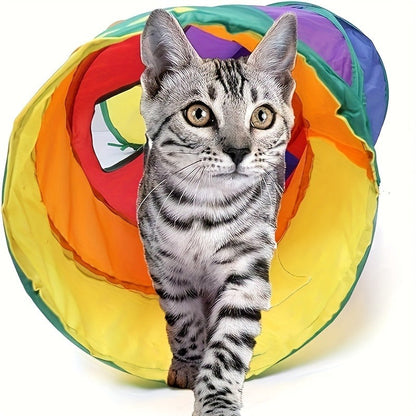 Cat Toy Rainbow Tunnel in S-Shaped or Three-Way Layouts with Peek Holes, Ball and One or Two-Pack Options