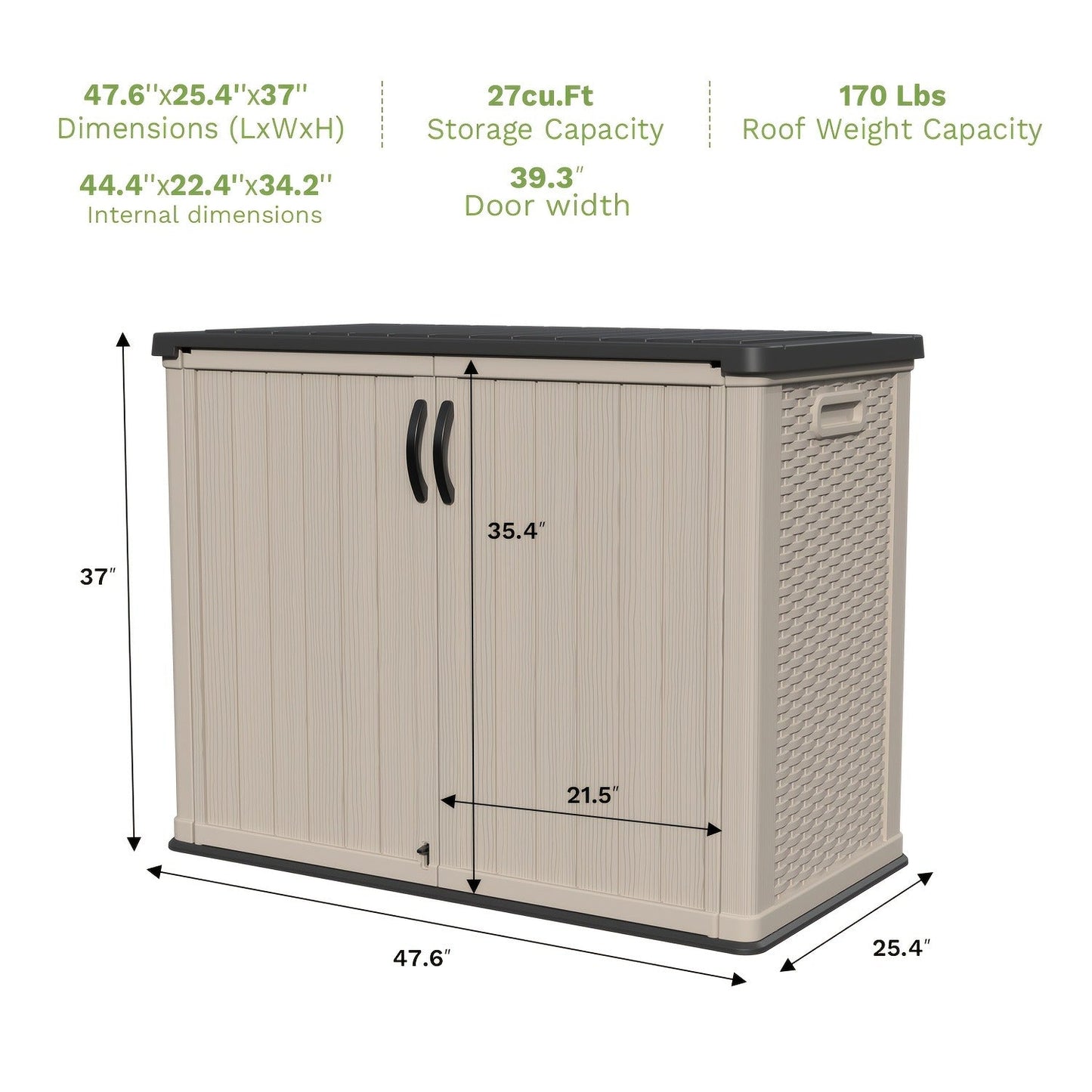 Resin Outdoor Storage Cabinet and Shelf Options in White or Beige with 4 x 2 Ft Shed Sizes