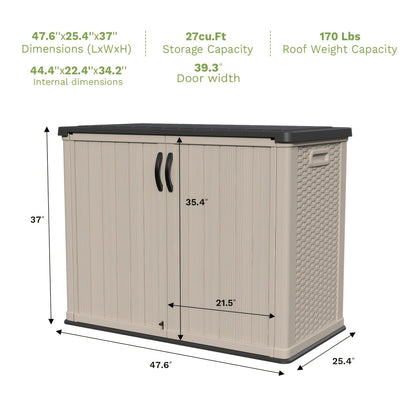 Resin Outdoor Storage Cabinet and Shelf Options in White or Beige with 4 x 2 Ft Shed Sizes