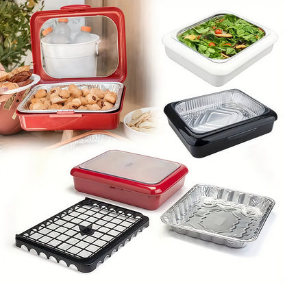 Foil Pan Carrier with Lid 2 in 1 Stackable Food Storage Set BPA Free Dishwasher Safe Portable Casserole Holder for Potluck BBQ Picnic Tailgate Meal Prep Party