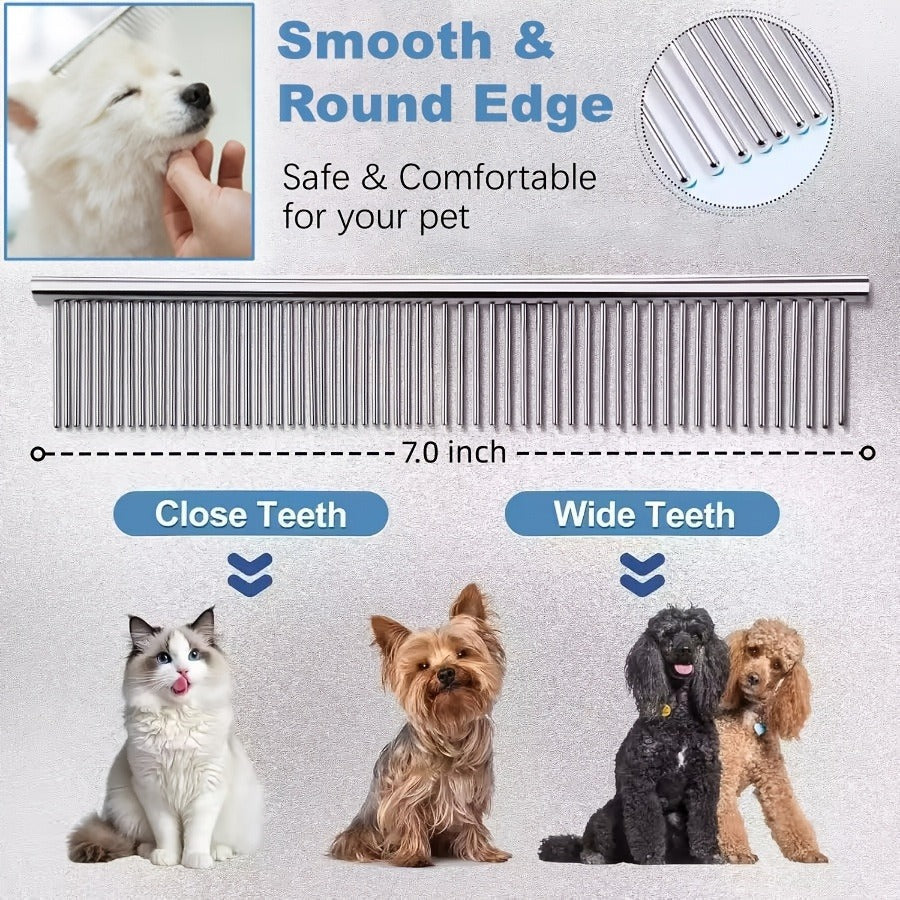 Pet Grooming Scissors Set, Seven-Piece 4CR Stainless Steel Kit with Straight, Curved and Thinning Shears