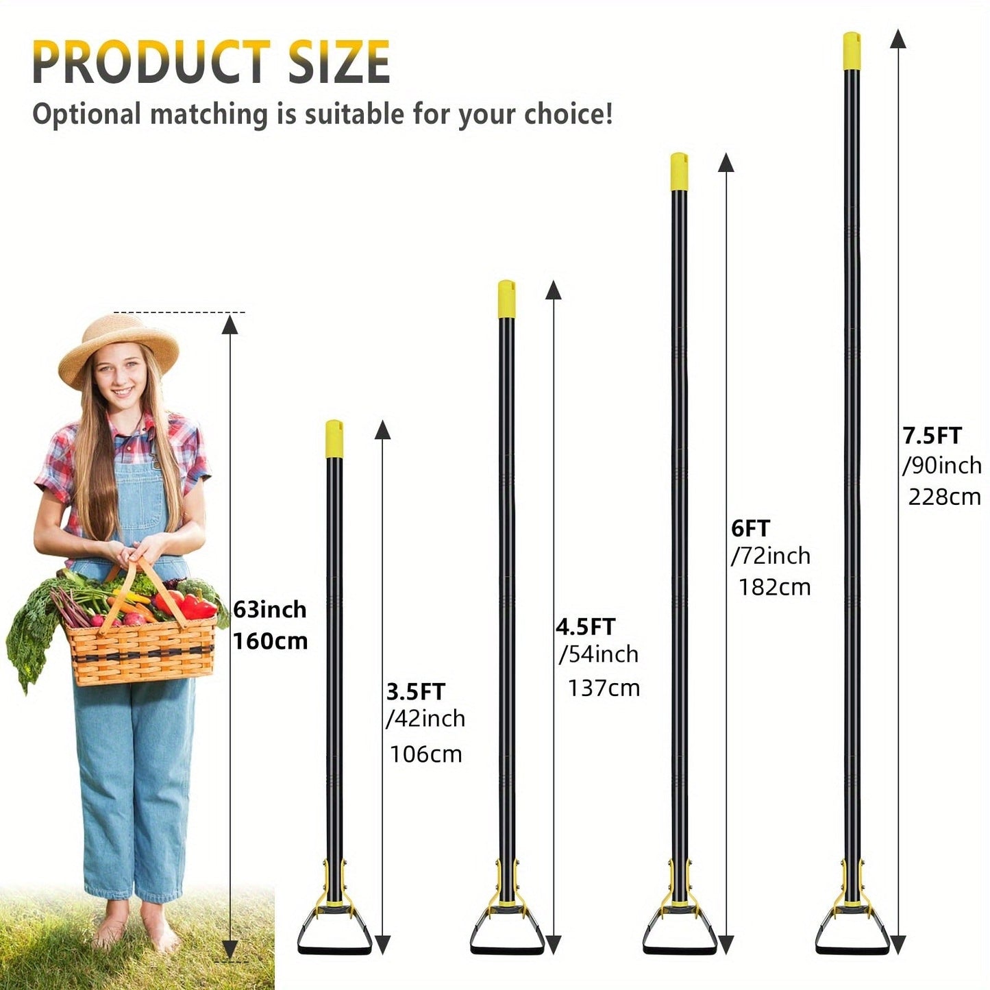 Stirrup Hoe Adjustable Long Handle Scuffle Loop Hoe for Weeding Heavy Duty Stainless Steel Blade No-Bend Design 3 Sizes 4.5FT 6FT 7.5FT Garden Tool