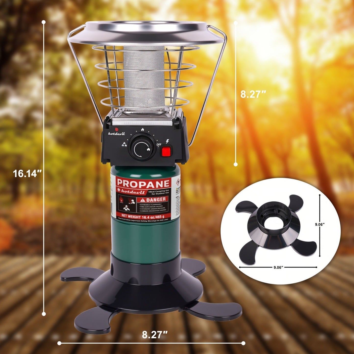 360-Degree Propane Heater with Four-Leg Base, Carry Handle, Pulse Ignition and Removable Top Plate