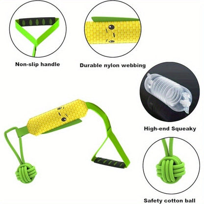 Dog Toy Rope Tug with Knotted Squeaky Ball in Camouflage, Corn, Eagle or Shark Designs for Larger Dogs