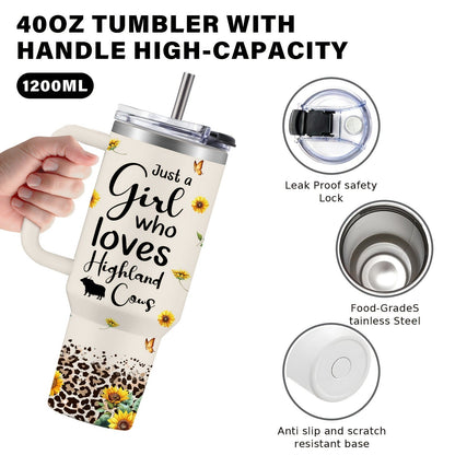 Insulated Tumbler 40oz Cow Print 304 Stainless Steel with Handle, Lid and Double-Wall Vacuum Design