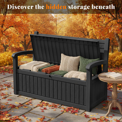 80-Gallon Outdoor Deck Storage Bench with Backrest, Armrests and Hidden Under-Seat Compartment in Two Colors