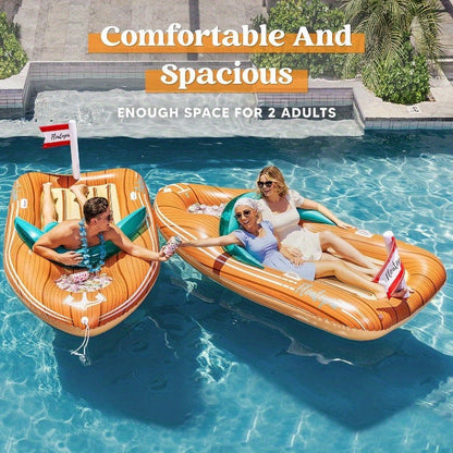 Giant Inflatable Boat Pool Float with Cooler | 8-Foot 2-Person Raft Lounge Float for Pool Beach Lake Summer Party