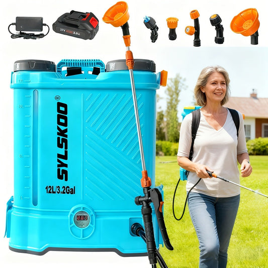 Battery Powered Backpack Sprayer 3.2 Gallon 0-80 PSI Adjustable Electric Garden Sprayer with Steel Telescopic Wand 5 Nozzles 2.0Ah 18V Battery & Charger