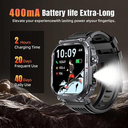 Smart Watch 2.02-Inch Rugged Display with Calling, LED Flashlight, 400mAh Battery and Black Band