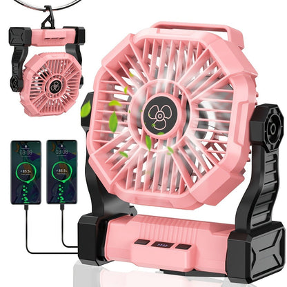 Portable Camping Fan 3-in-1 with LED Lantern & USB Charging – Battery Powered Tent Fan with Timer, 360° Rotation, for Outdoor Camping, Barbecue, Travel & Emergency Use (6 Colors)