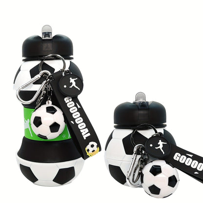 Soccer-Ball-Shaped Water Bottle with Black-and-Green Body, Flip Spout, Carry Strap and 550 ml Source Size