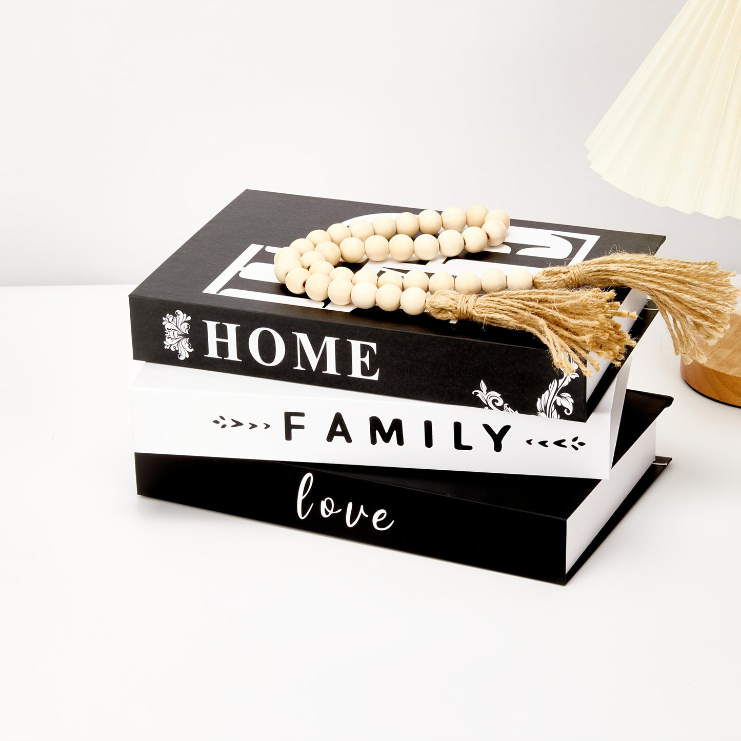Three-Piece Black Decorative Faux Book Set with HOME, FAMILY and LOVE Lettering for Shelf or Coffee Table Display
