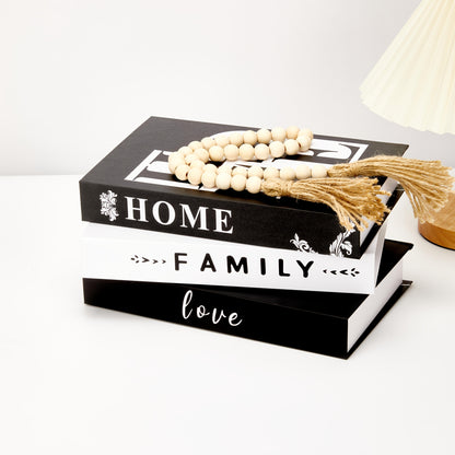 Three-Piece Black Decorative Faux Book Set with HOME, FAMILY and LOVE Lettering for Shelf or Coffee Table Display