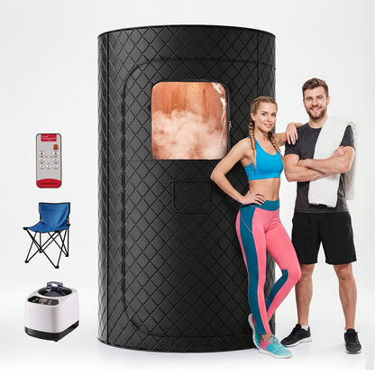 Home Steam Sauna Tent 1200W Personal Spa Box with 10-Min Fast Heating, 9 Heat Levels, 101oz Steamer, Folding Chair & Remote Control for Full Body Relaxation