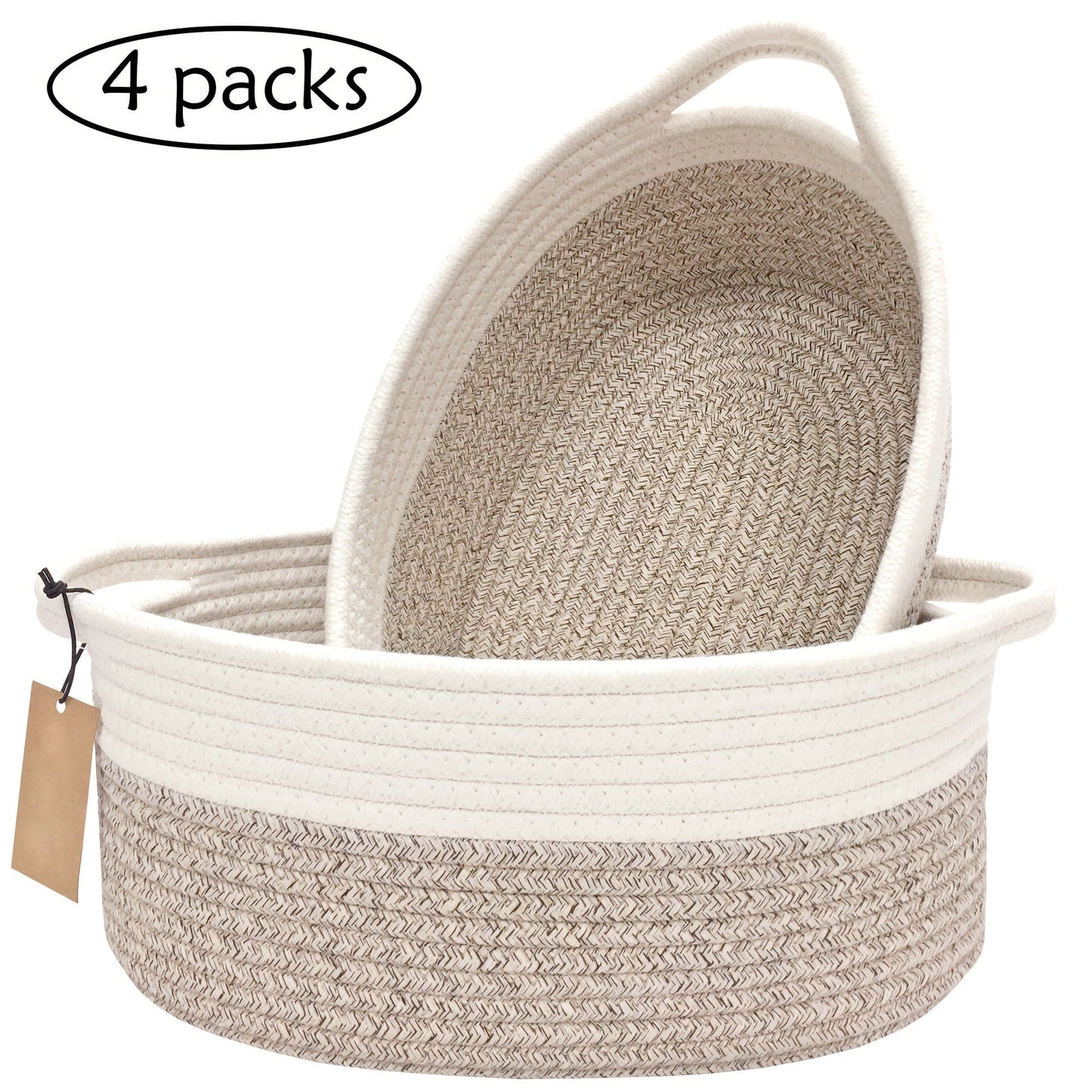 Woven Gift Basket with Handles Cotton Rope Storage Basket for Shelves Room Decor Cat Dog Toys Organizer Bin 2/4 Pack