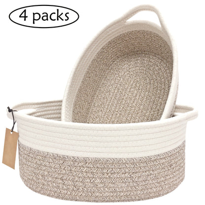 Woven Gift Basket with Handles Cotton Rope Storage Basket for Shelves Room Decor Cat Dog Toys Organizer Bin 2/4 Pack