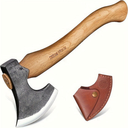 Hatchet Camping Axe 14 Inch Hand Forged High Carbon Steel Bushcraft Splitting Axe with Sheath - Ergonomic Wood Handle Hammer Poll for Firewood Chopping Hiking Survival Outdoor