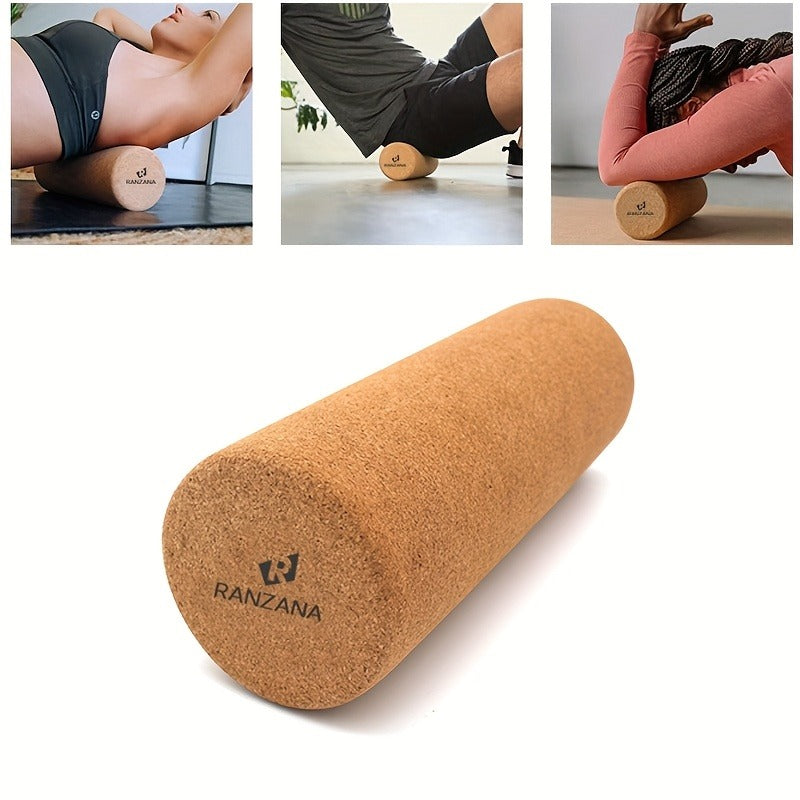 11.81-Inch High-Density Cork Yoga Roller with Textured Surface for Stretching and Muscle Massage