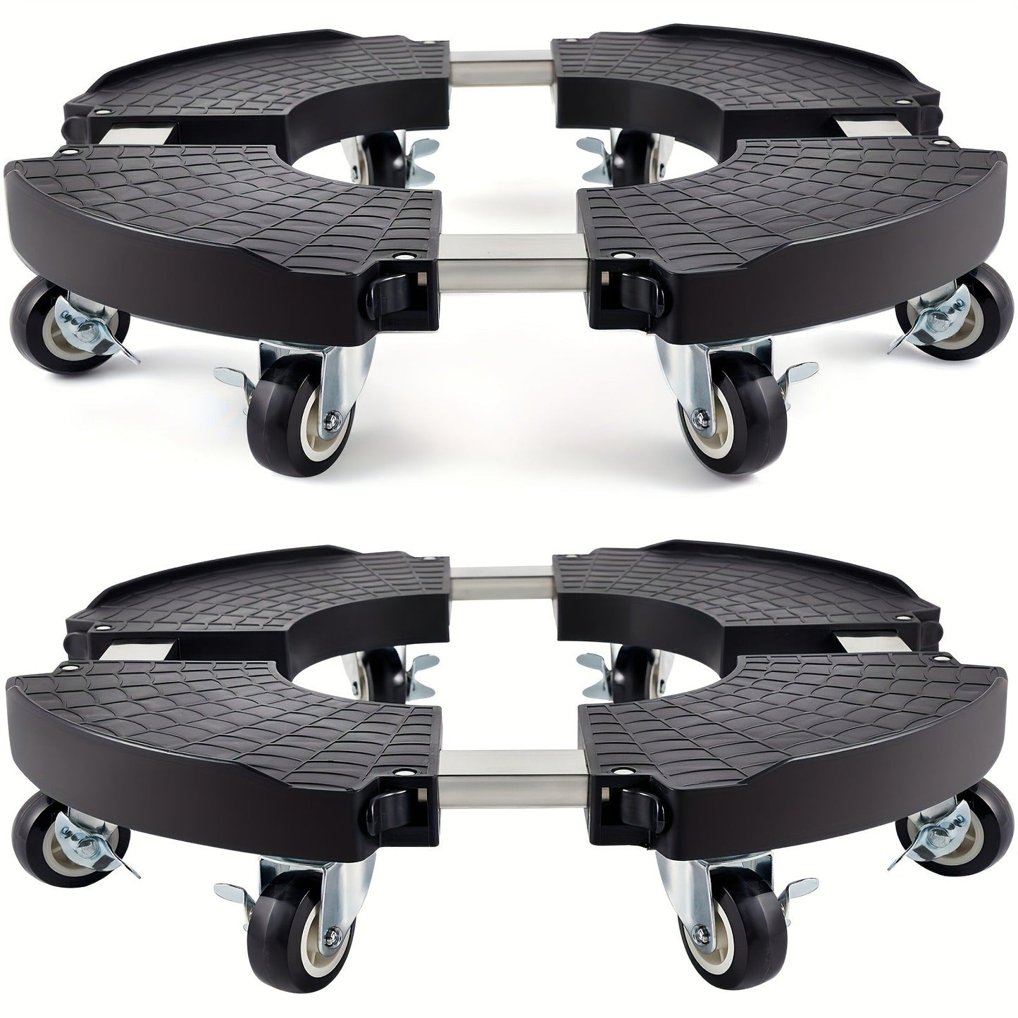 Adjustable Round Black Plant Caddy with Eight Lockable Casters for 8 to 22-Inch Pots and Containers