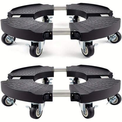 Adjustable Round Black Plant Caddy with Eight Lockable Casters for 8 to 22-Inch Pots and Containers