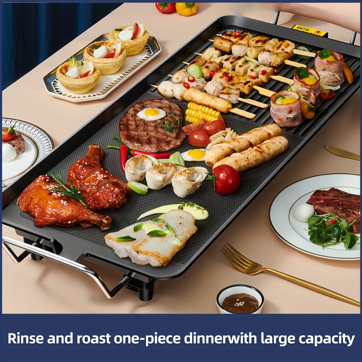 Electric Griddle 1500W Non-Stick Oblong Baking Pan 5-Speed Temperature Control Smokeless Indoor Grill for Eggs Vegetables BBQ Dishwasher Safe Black