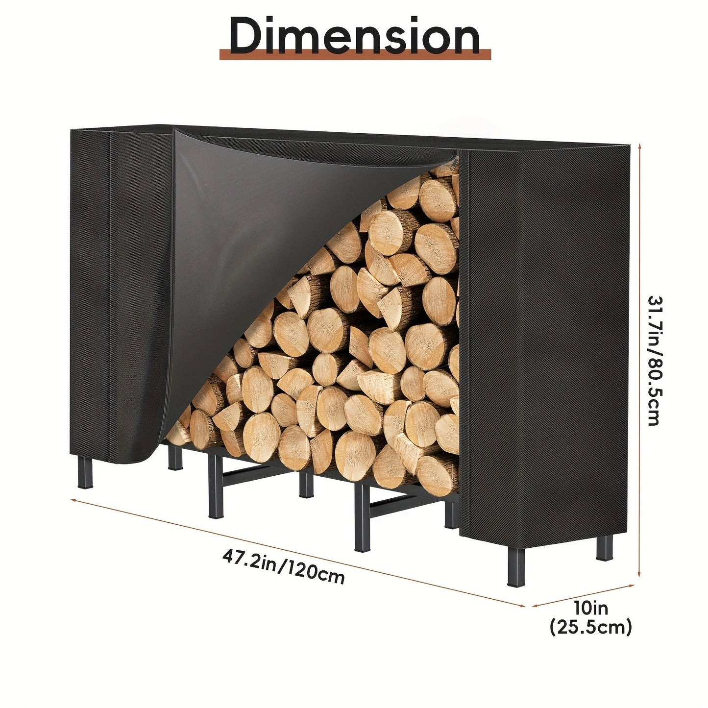 Firewood Rack Heavy Duty Adjustable — Outdoor & Indoor Log Holder with Cover, A-Frame Steel Wood Storage Stand for Fireplace, Patio, Cabin