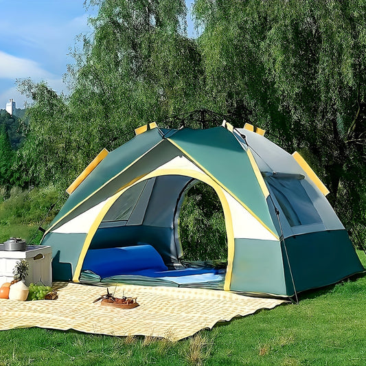 Camping Tent 4-Person Pop-Up Sunshade with Insect-Mesh Panels, Two-Door Option and M or L Sizes