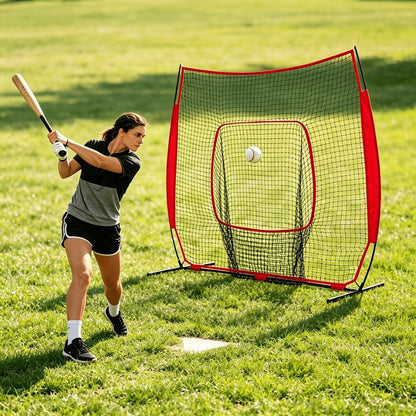 Baseball Softball Training Net 7x7ft with Arch Frame & Carry Bag - Batting & Pitching Practice for All Skill Levels, Black & Red Options