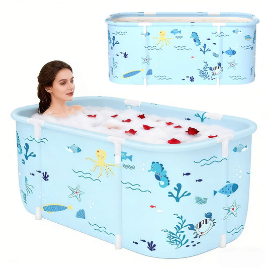 Soaking Tub Foldable Portable for Adults 47.2"x19.7"x21.7" – Freestanding Hot Bath & Ice Bath Spa Tub, Family Bathroom Bathtub, Ocean Style