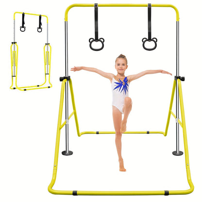 Height-Adjustable Kids Gymnastics Bar in Green or Yellow for Supervised Indoor or Outdoor Training