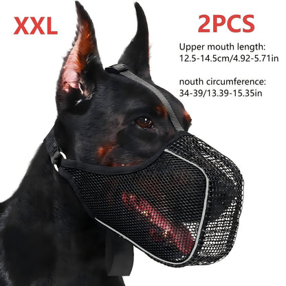 Dog Muzzle Reflective Mesh 2 Pack Anti-Bite Full Coverage with Adjustable Straps, Soft Breathable Polyester Dog Mask for Grooming Vet Visits Walking, Sizes M L XL XXL, Black