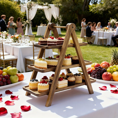 Cake Stand 3 Tier Wooden Serving Tray Farmhouse Dessert Display Cupcake Tower Bread Basket Collapsible Tiered Platter for Wedding Party Charcuterie