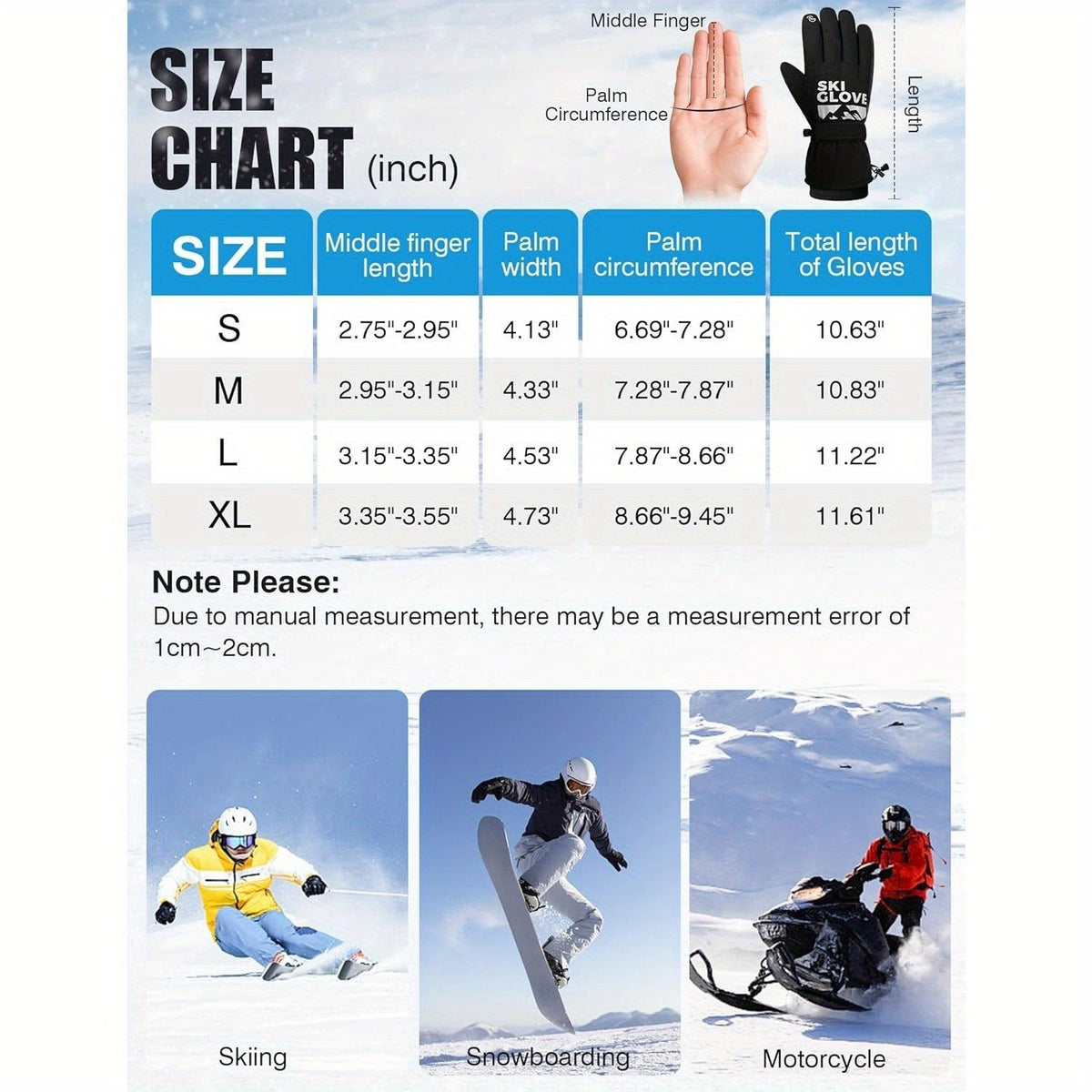 Black Full-Finger Winter Gloves with Touch-Panel Fingertips and Complete S, M, L and XL Size Options