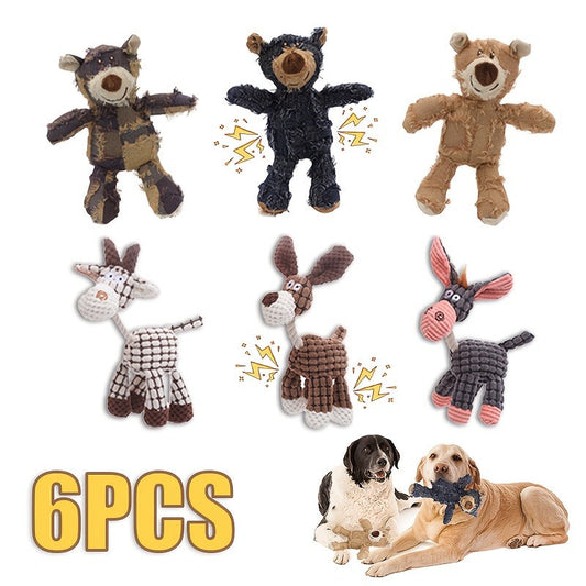 Dog Toys Six-Piece Stuffless Soft Plush Assortment for Small, Medium and Large Dogs and Puppies