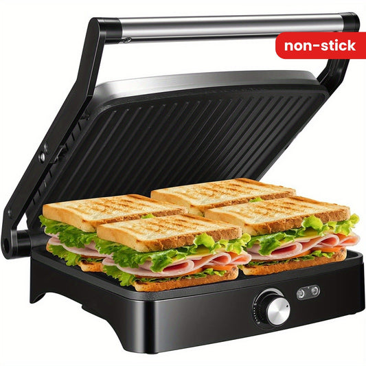 Panini Press Grill Indoor Sandwich Maker 4 Slice – Non-Stick 1200W Electric Grill with Temperature Control, 180° Opening, Removable Drip Tray | Countertop Steak & BBQ Grill