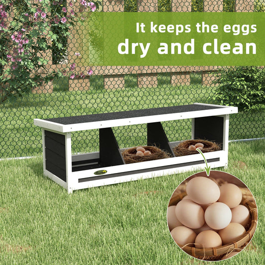 Chicken Nesting Box 3 Hole Wood Laying Box with Asphalt Roof for Hens, Indoor Outdoor Chicken Coop Nesting Boxes Fits Up to 3 Chickens, 37.5" L Weather-Resistant Fir Wood Hen House, Gray