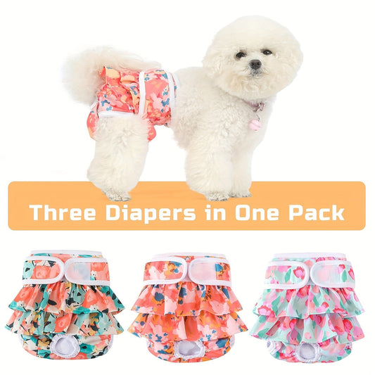 Washable Female Dog Diapers 3 Pack - Reusable Highly Absorbent Dog Period Panties for Heat Incontinence Puppy Training, XS S M L, Multiple Prints