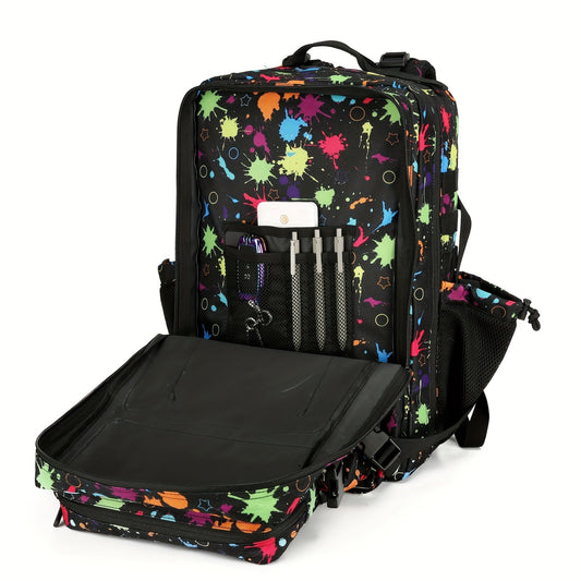 Large Hiking Backpack 45L Fluorescent Tie Dye – Lightweight Daypack for Camping, Travel, Cycling, Fitness & School, Colorful Outdoor Sports Rucksack, Birthday & Christmas Gift Idea