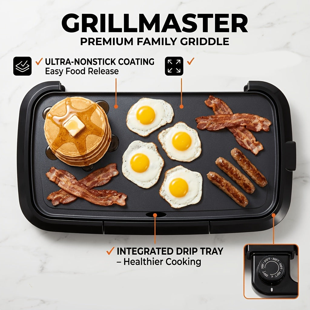Electric Griddle Non-Stick Teppanyaki Grill Pan, Frying & Grilling All-in-One for Eggs, Steaks, Bacon, Pancakes & Seafood – Easy-Clean Indoor Electric Grill for Breakfast, BBQ & Party