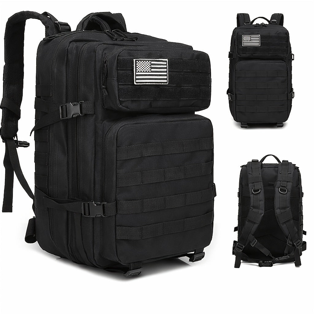 45L-Labeled Tactical Backpack with Front Utility Pockets and Black, Green, Khaki or Purple Options