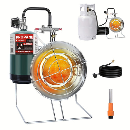 Round Propane Heater with Folding Stand, 8-Foot Hose, Regulator and Piezo Igniter Assembly