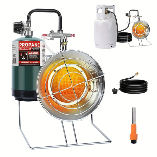 Portable Propane Heater 15,000 BTU with 8ft Hose & Piezo Igniter, 2-in-1 Propane Heater & Cooker, Tip-Over Protection, 3 Heat Settings – Camping, Garage, Patio, Ice Fishing, Hunting